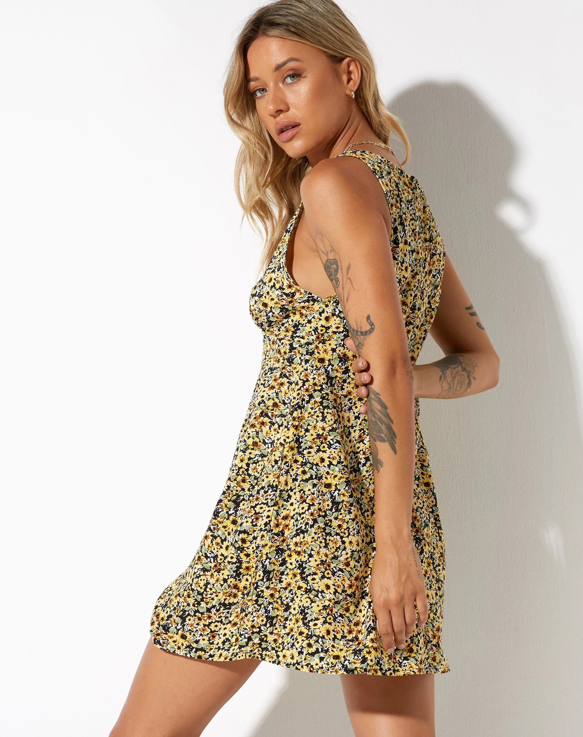Enslee Slip Dress in Spring Ditsy Yellow - Image 4