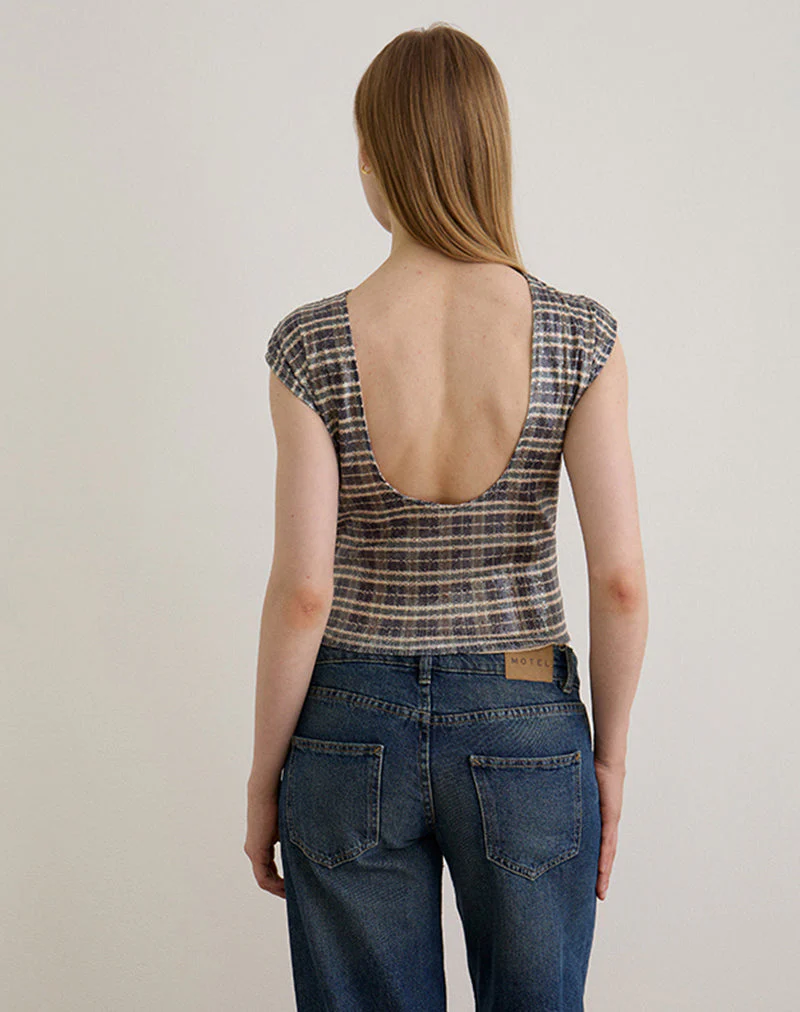 Erica Top aus Pailletten Vintage Check Braun - Image 4