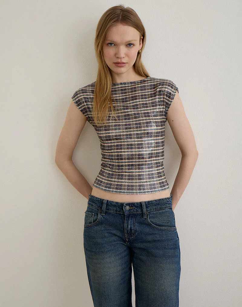 Erica Top aus Pailletten Vintage Check Braun - Image 5