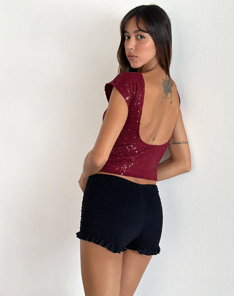 Erika Low Back Top aus hauchzartem Paillettenstoff Rot