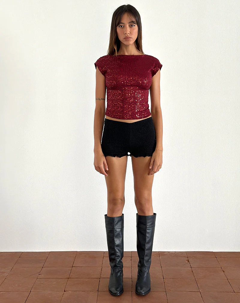 Erika Low Back Top aus hauchzartem Paillettenstoff Rot - Image 3