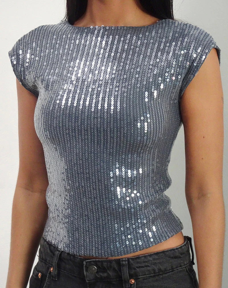 Erika Low Back Top aus schimmerndem Paillettenstoff Charcoal - Image 3