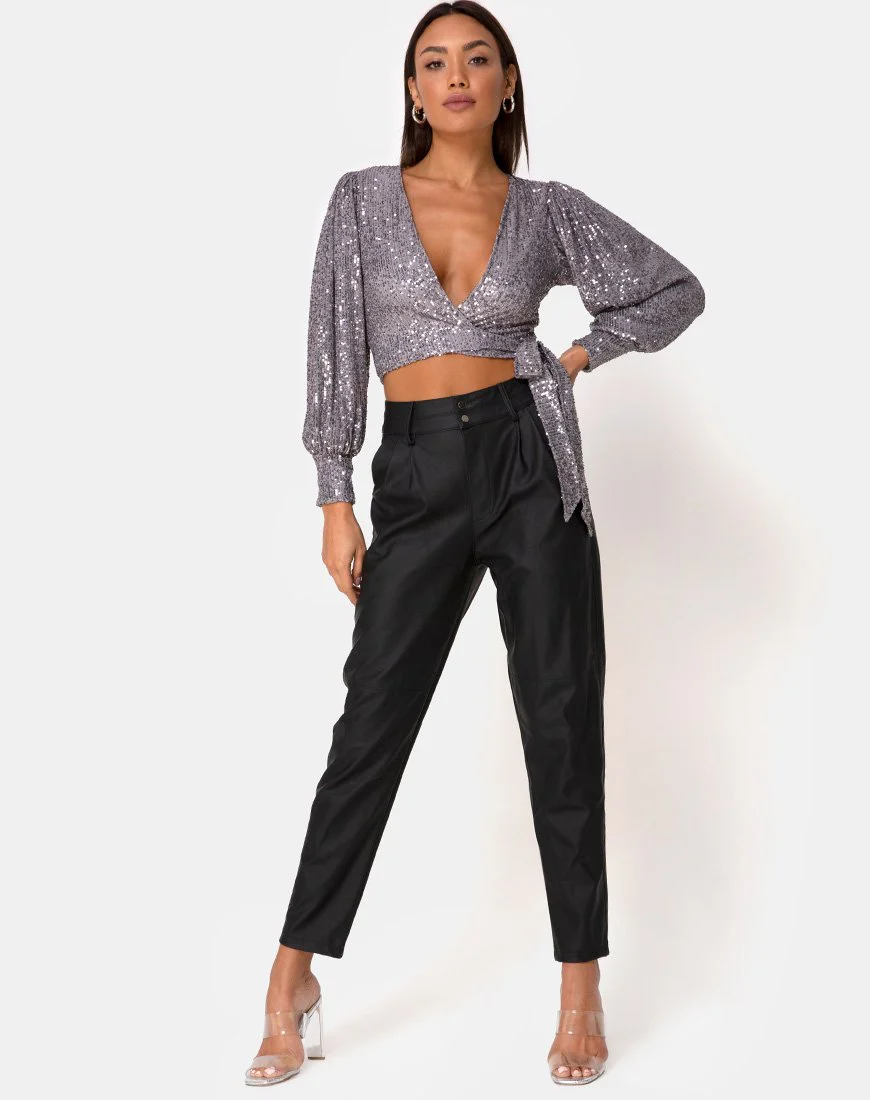 Erina Langarm-Top aus Drapennetz Silber - Image 3