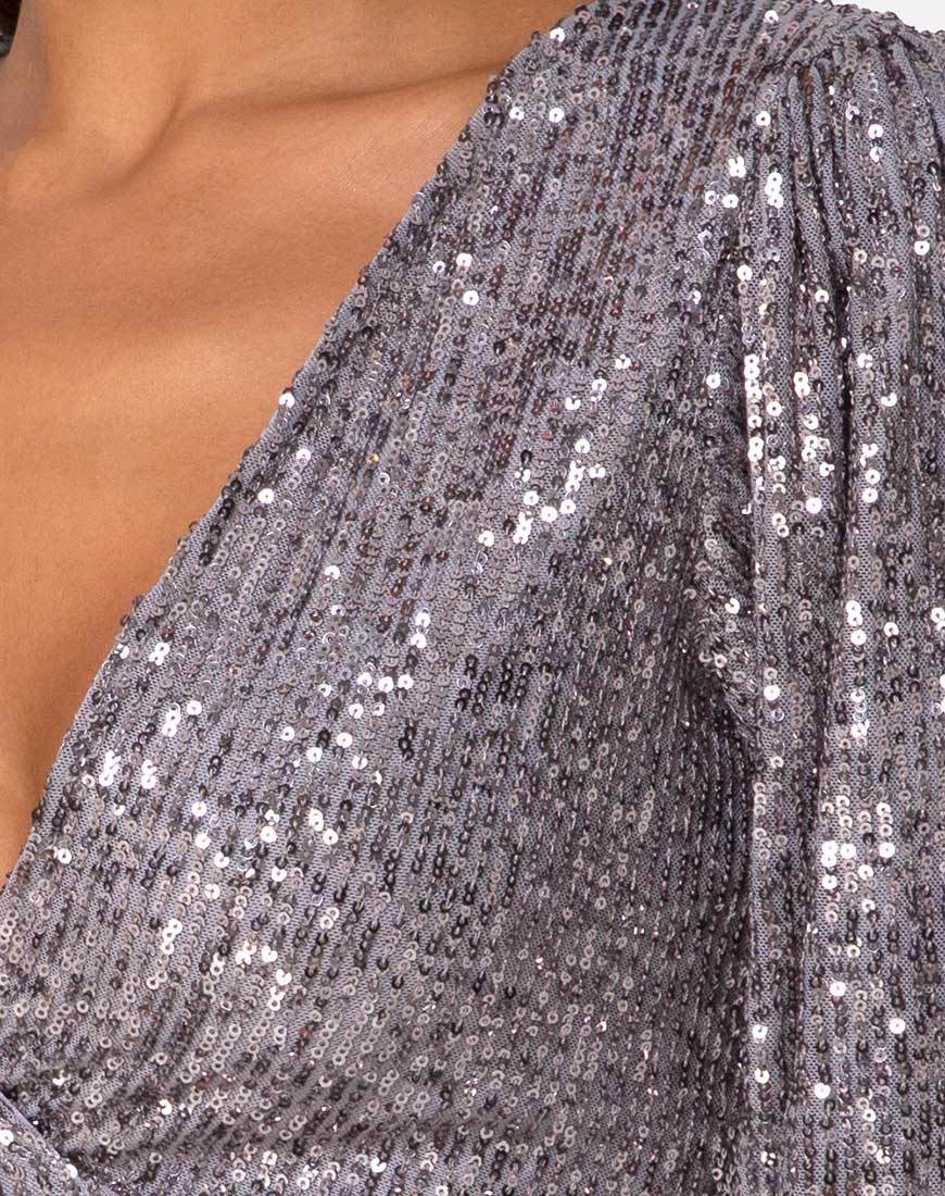 Erina Langarm-Top aus Drapennetz Silber - Image 5