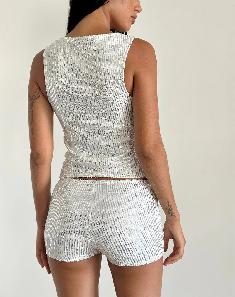 Erna Micro Shorts in Silber Chrom Pailletten - Image 4