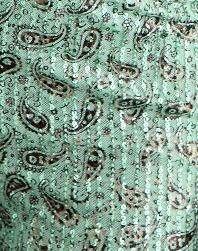 Erna Micro Short in Paisley Sequin Teal - Image 6