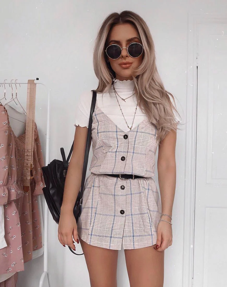 Esana Slip Dress in Tonal Plaid Almond - Image 3