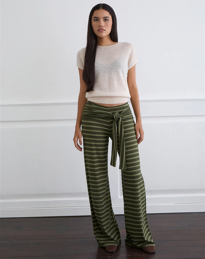Esata Wrap Trouser in Wide Stripe Green - Image 3