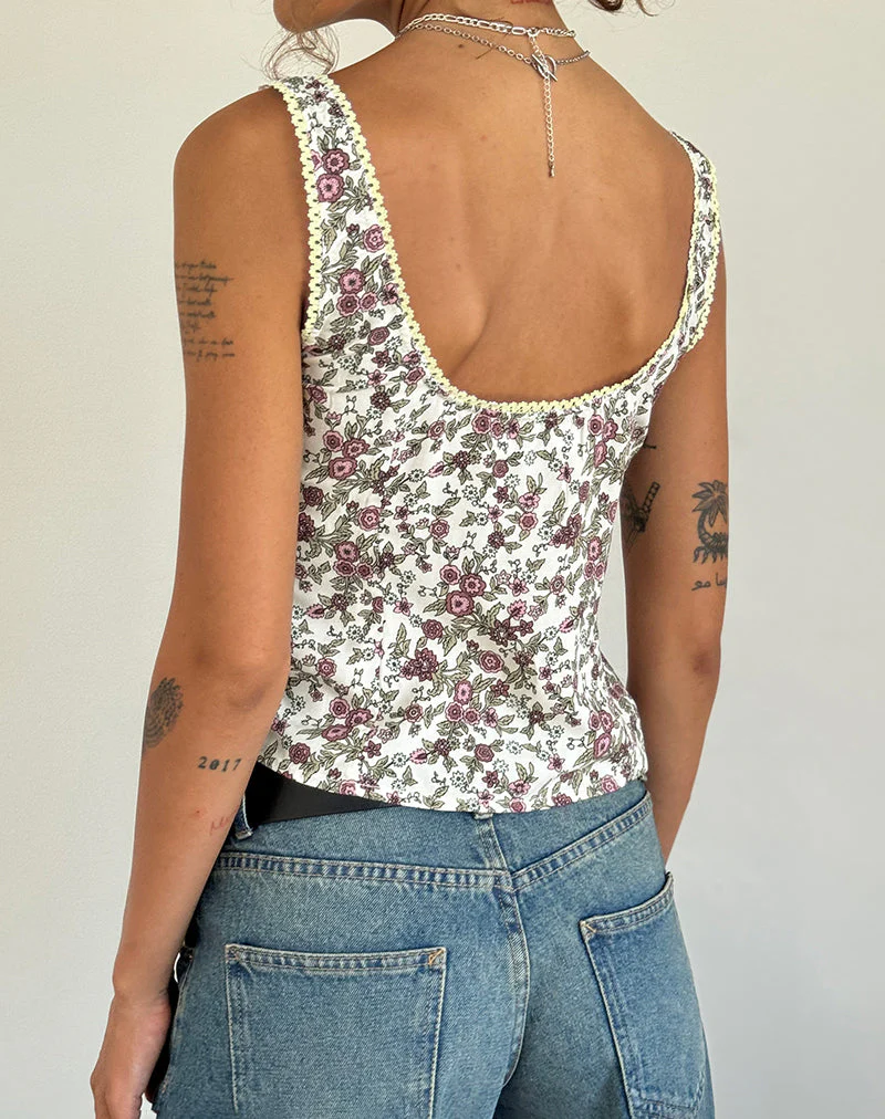 Esau Tie Front Top in Vintage Bloom Elfenbein - Image 5
