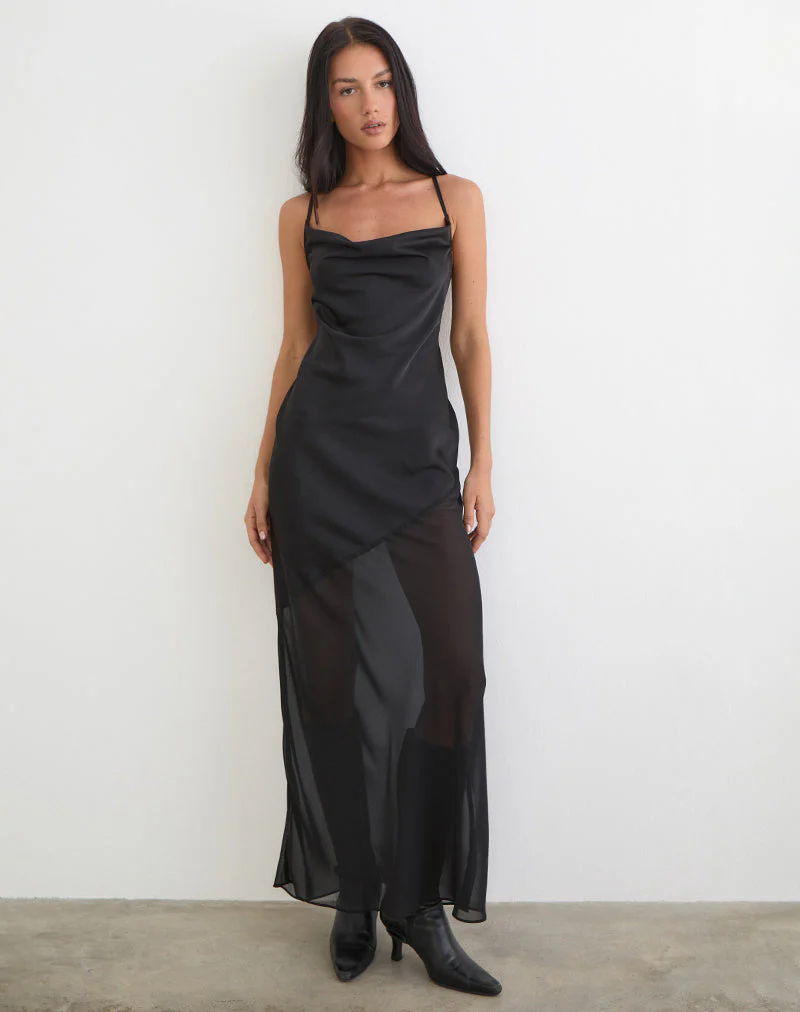 Eshara Maxikleid aus Chiffon-Satin in Schwarz