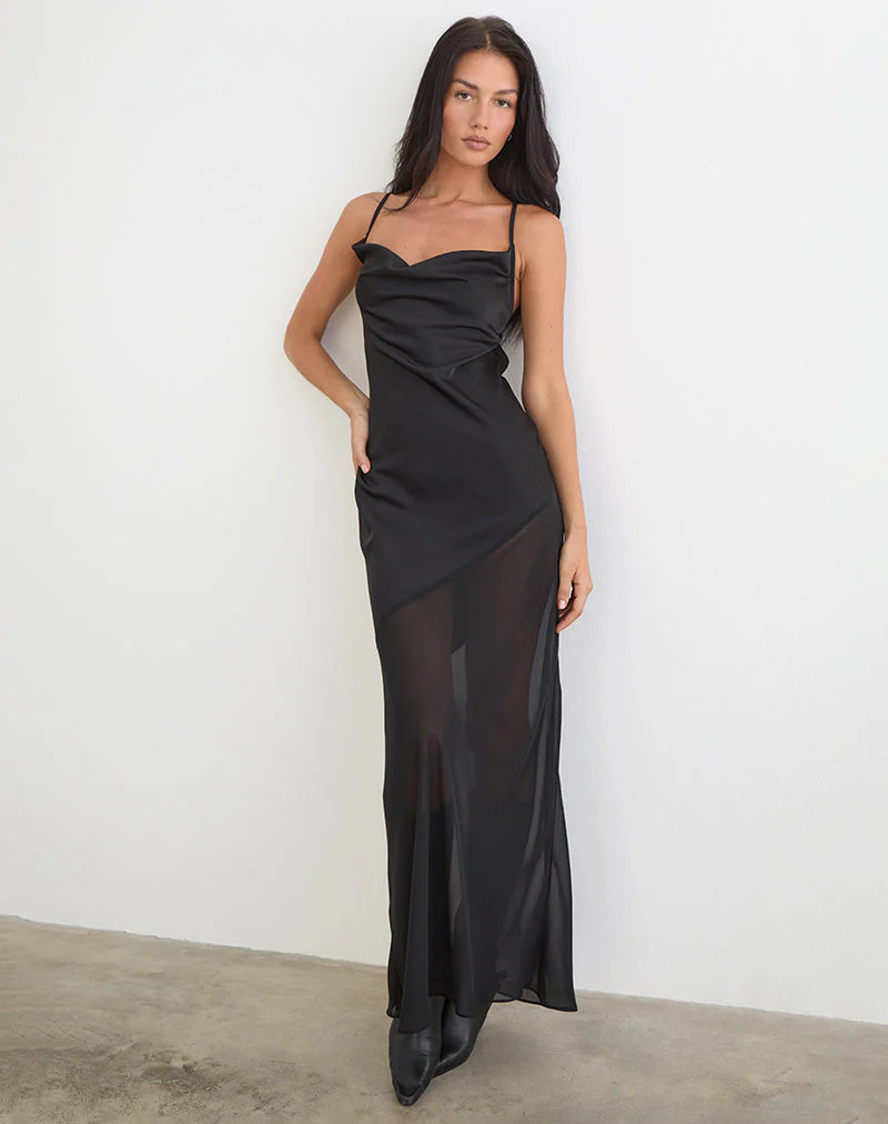 Eshara Maxikleid aus Chiffon-Satin in Schwarz - Image 3