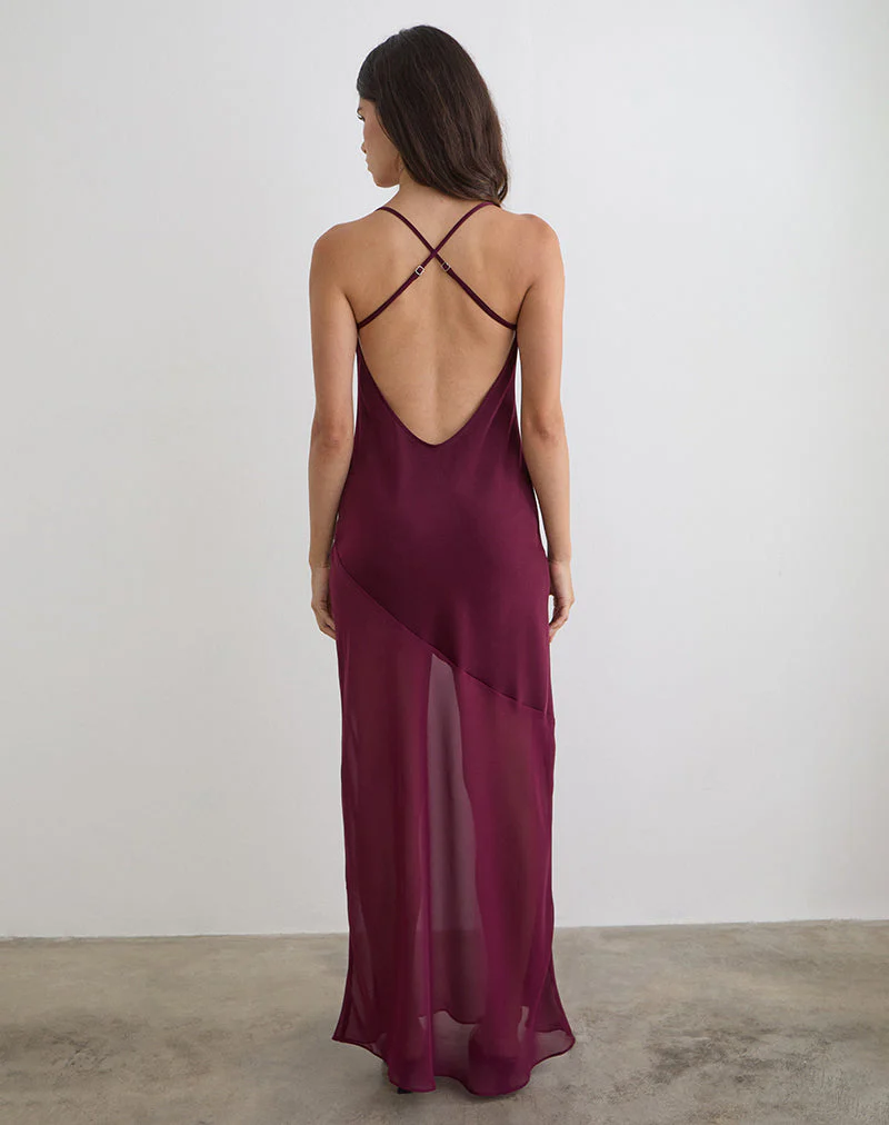 Eshara Maxikleid aus Chiffon-Satin in Burgunderrot - Image 2