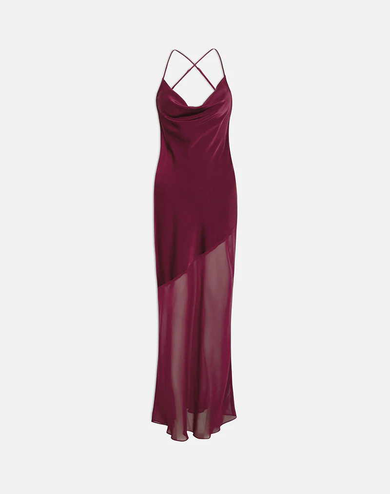 Eshara Maxikleid aus Chiffon-Satin in Burgunderrot - Image 3