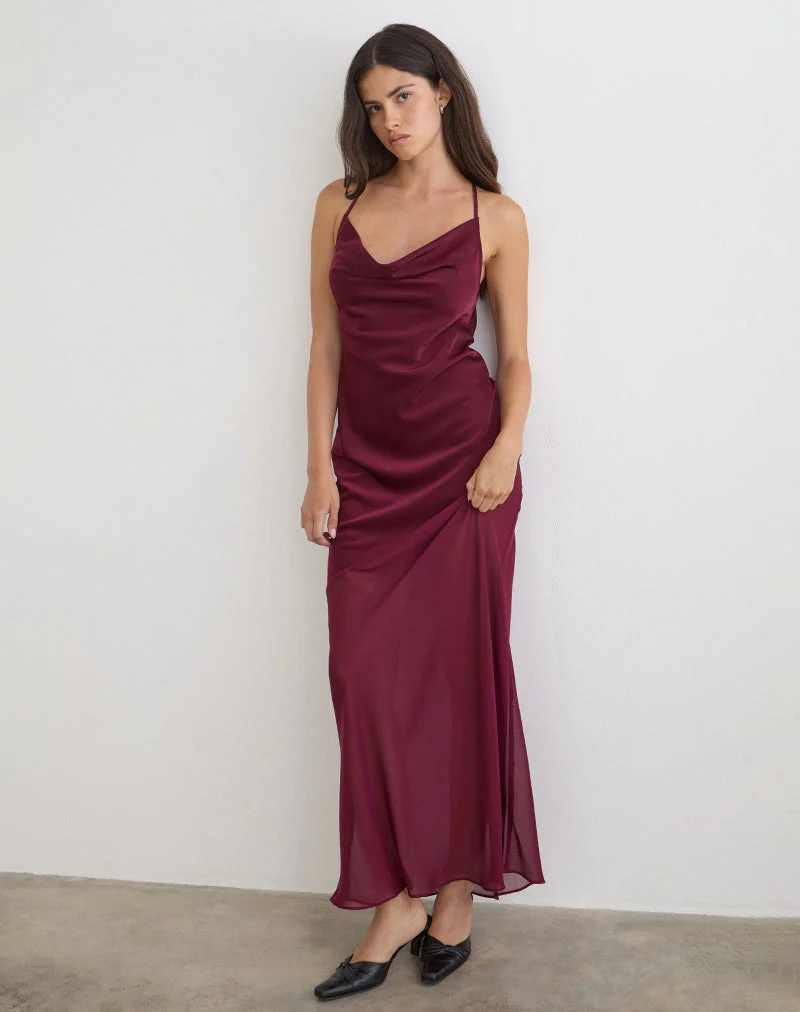 Eshara Maxikleid aus Chiffon-Satin in Burgunderrot - Image 4
