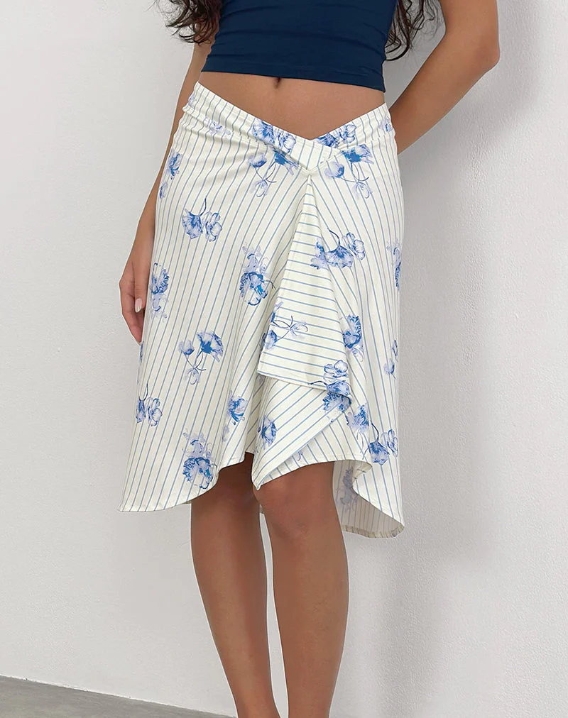 Esmeray Midirock in Creme mit floralen Streifen - Image 4