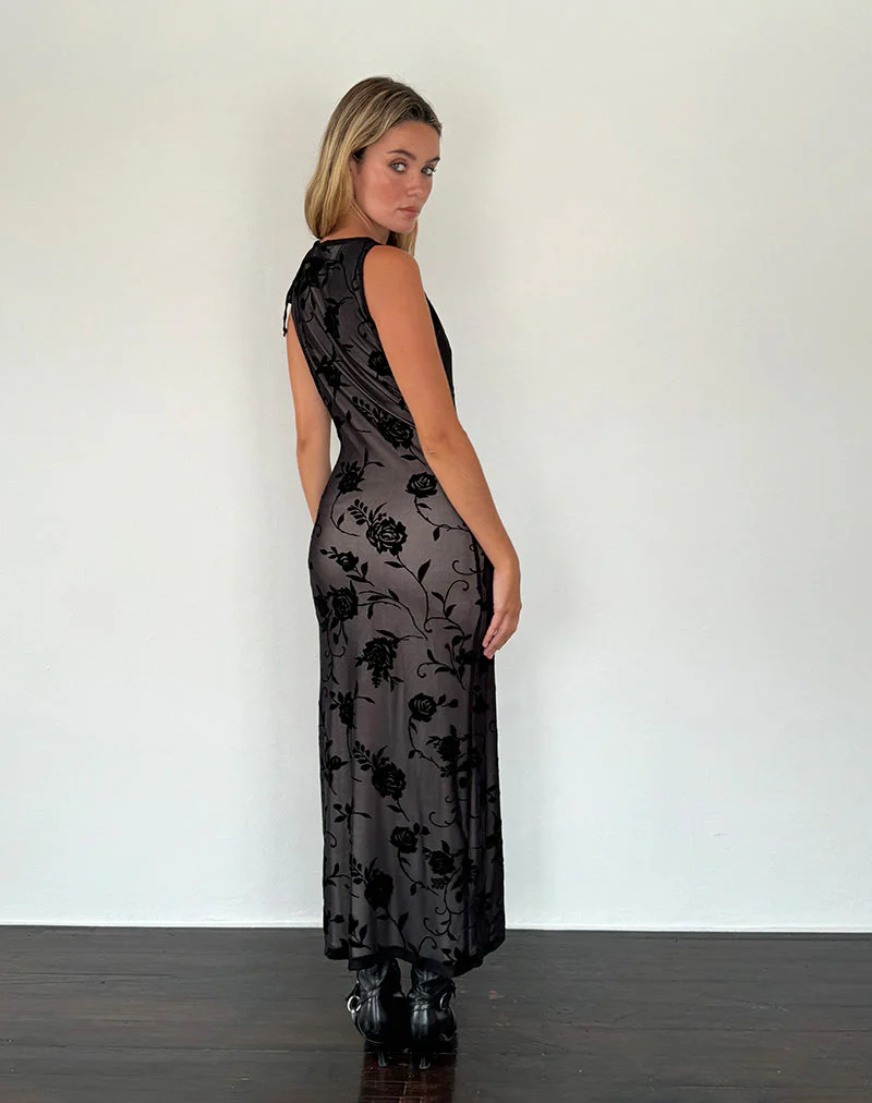 Estoria Midikleid Schwarzer Rosenflock - Image 3