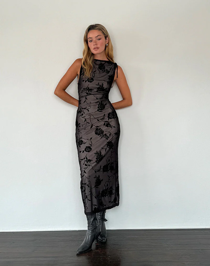 Estoria Midikleid Schwarzer Rosenflock - Image 4
