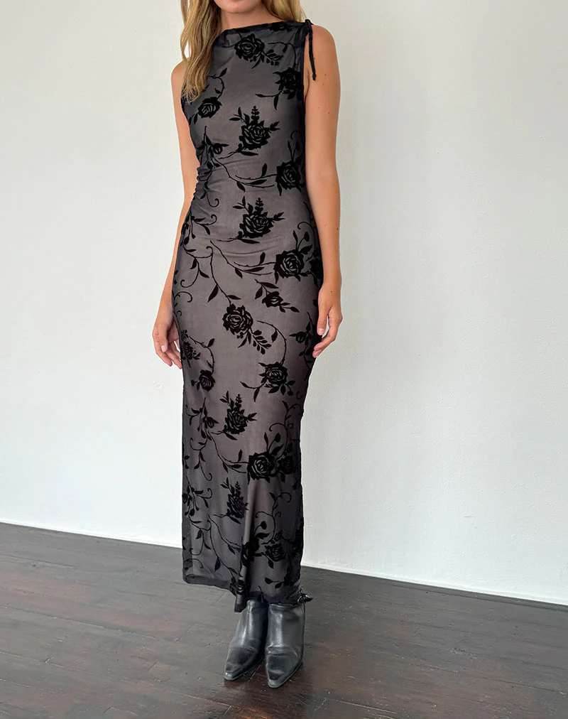 Estoria Midikleid Schwarzer Rosenflock - Image 5