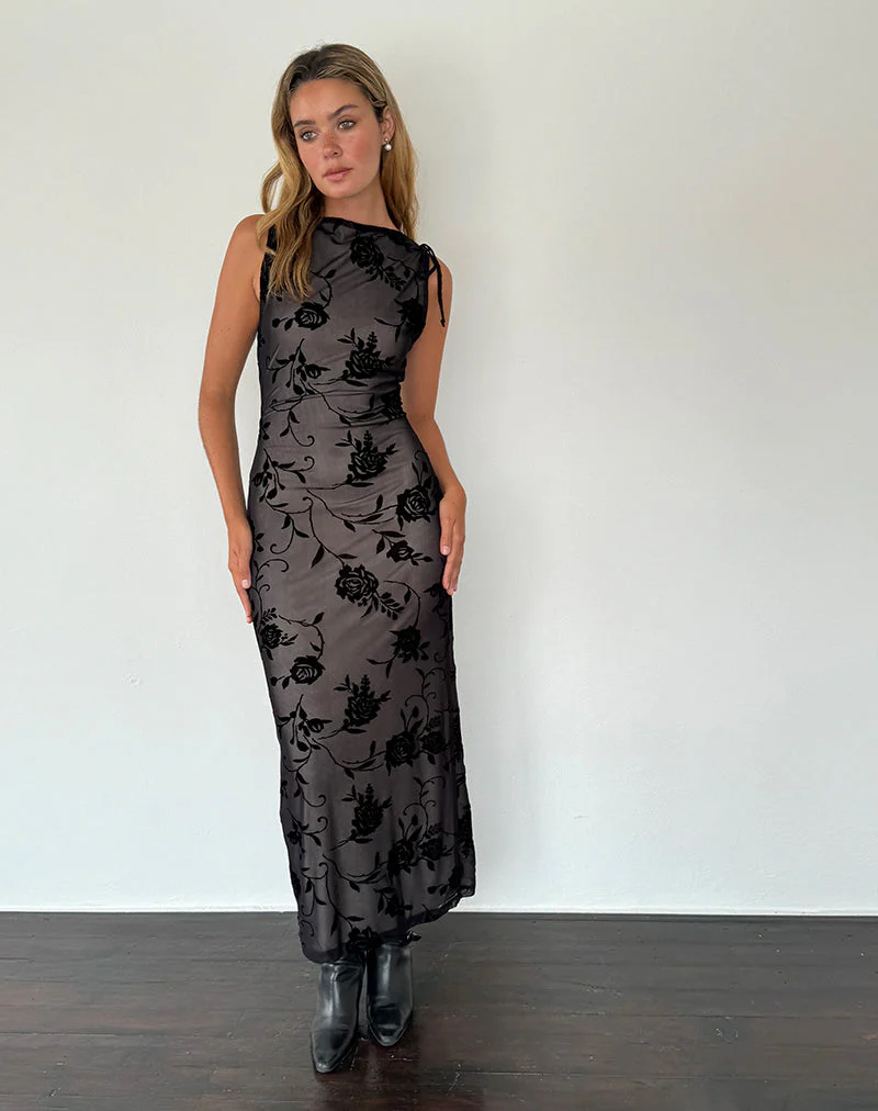 Estoria Midikleid Schwarzer Rosenflock - Image 6