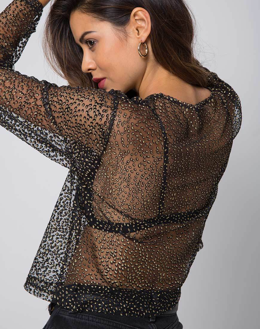 Ether Langarm-Top aus Glitzernetz Animal Black - Image 2