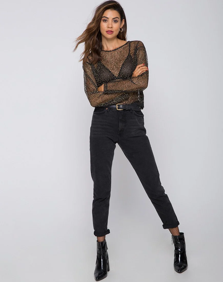 Ether Langarm-Top aus Glitzernetz Animal Black - Image 3