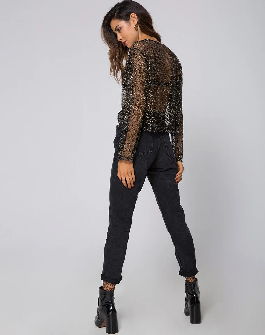 Ether Langarm-Top aus Glitzernetz Animal Black - Image 4