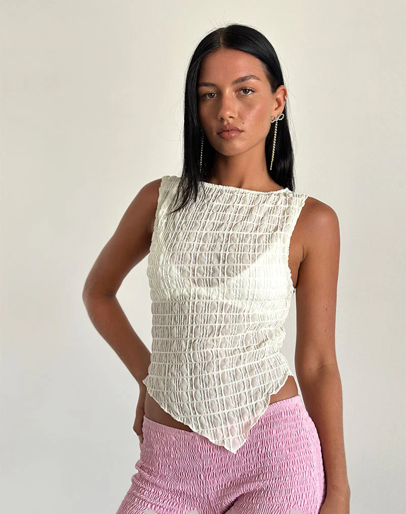 Etta Top aus strukturiertem Mesh in Buttergelb - Image 3