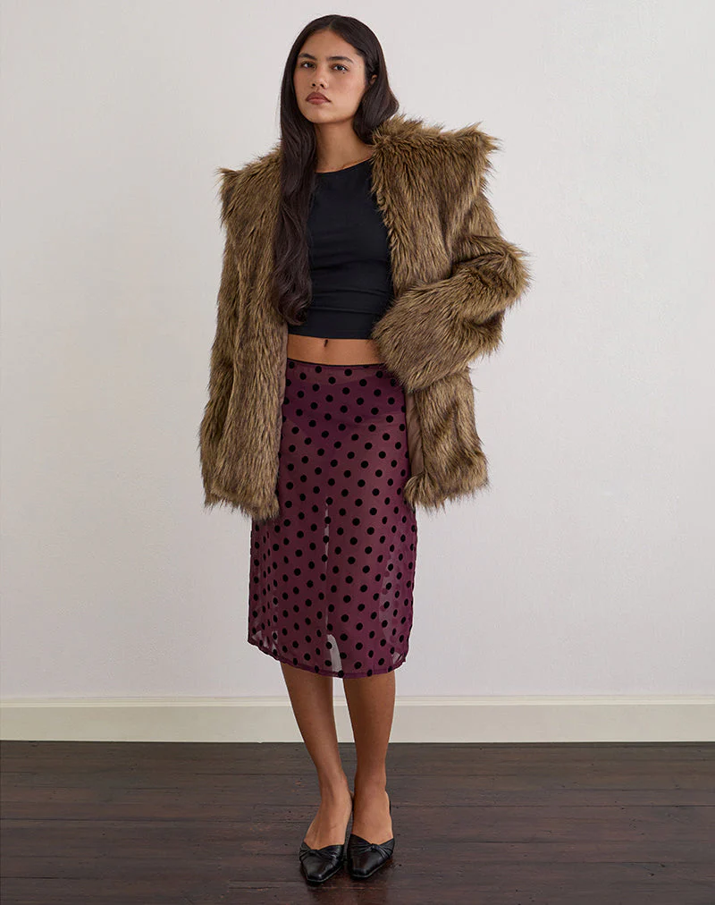 Evani Unlined Midi-Rock in Vintage Polka Maroon - Image 4