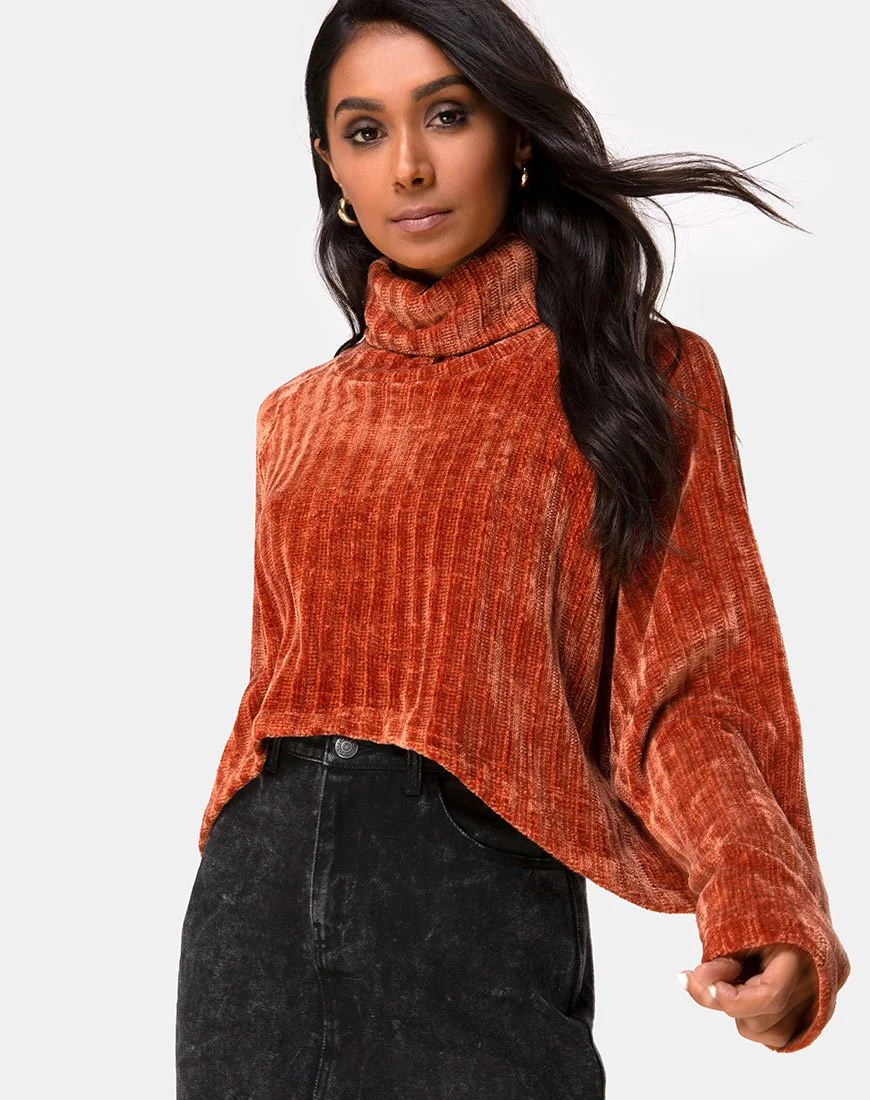 Evie Cropped Pullover aus rostfarbener Chenille