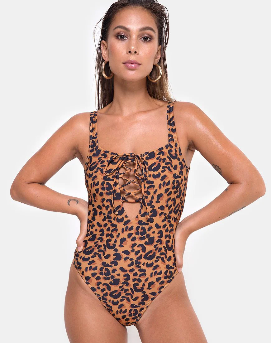 Evita Badeanzug in Burn Out Leopard