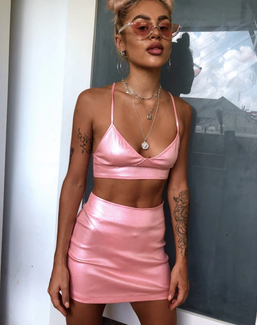Ewi Minirock in metallisch schimmerndem Babyrosa