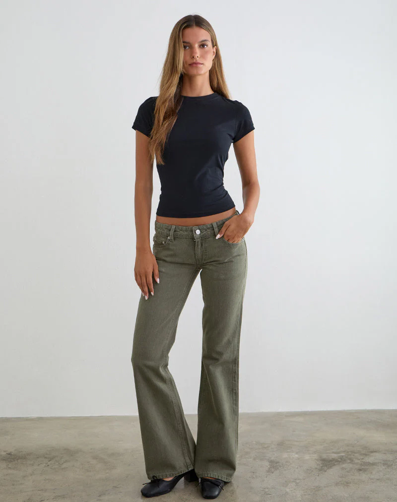 Extra Low Rise Flare Jeans in Olive