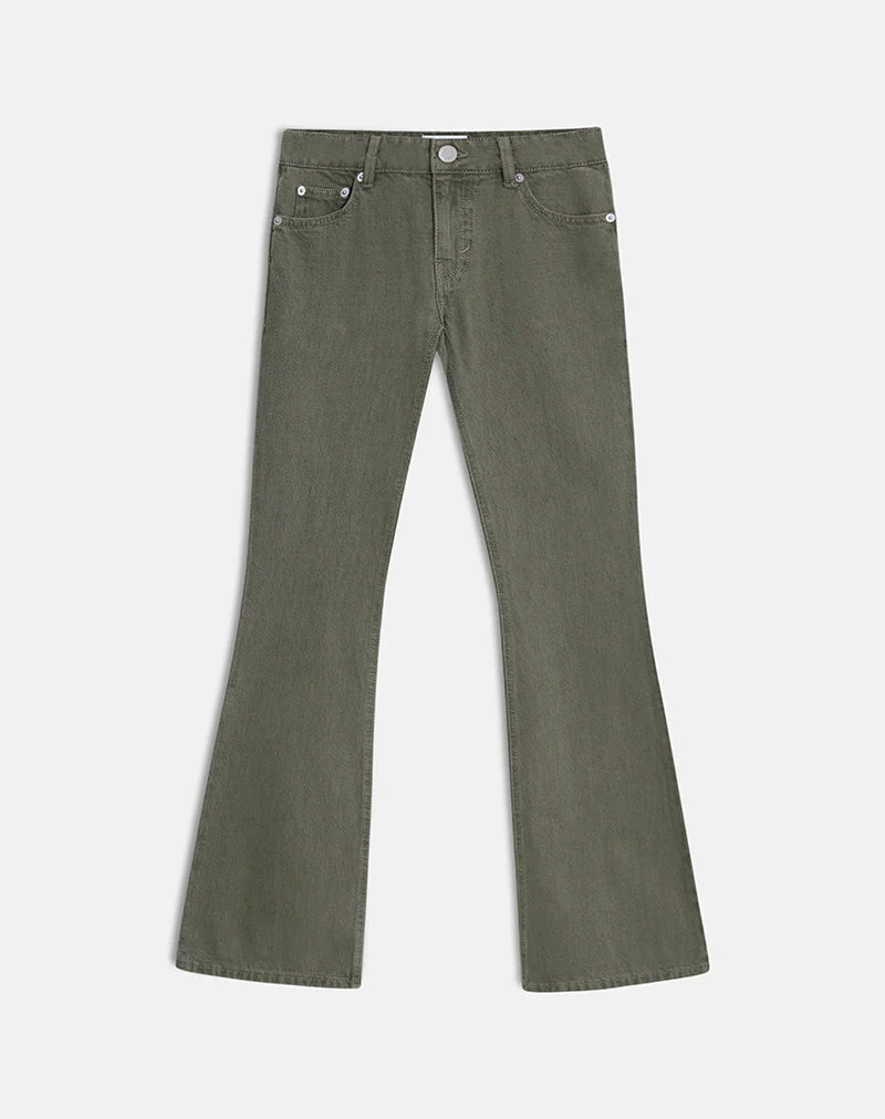 Extra Low Rise Flare Jeans in Olive - Image 6
