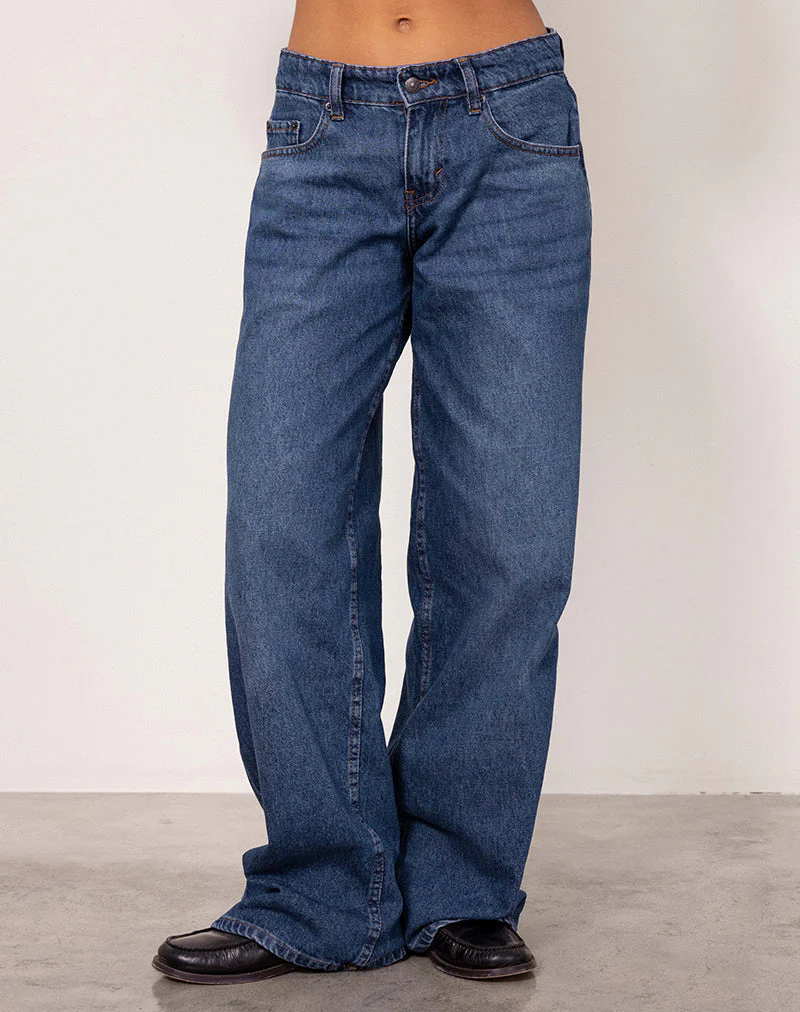 Geräumige extra weite Low Rise Jeans in Mid Blue Used - Image 4