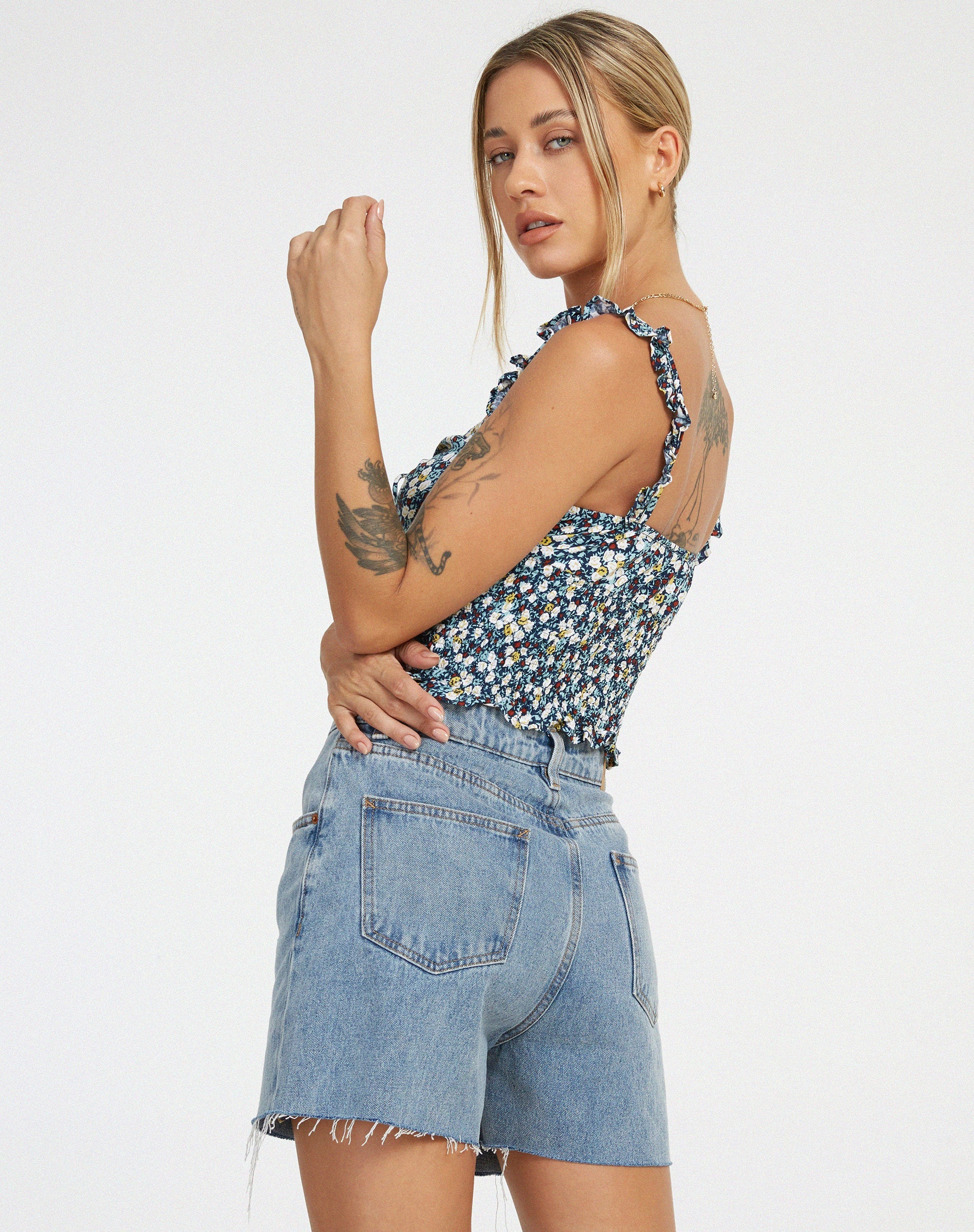 Ezra Crop Top in Floral Field Navy - Image 2