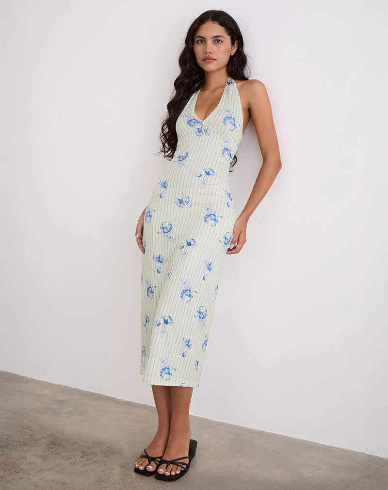 Fadwa Midikleid mit floralem Streifen in Creme