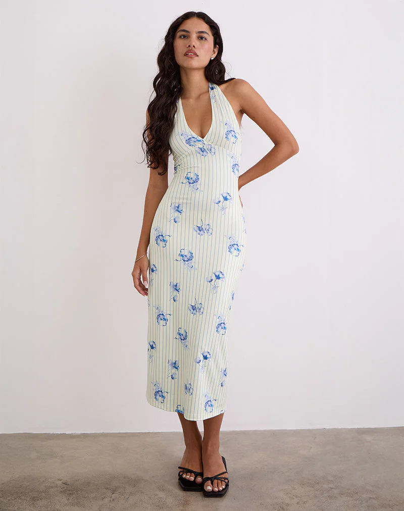 Fadwa Midikleid mit floralem Streifen in Creme - Image 2