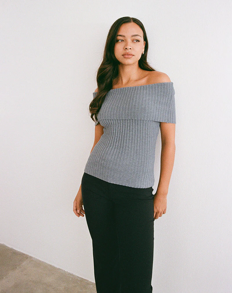 Fahari Foldover-Top aus Rippenstrick Grau - Image 6