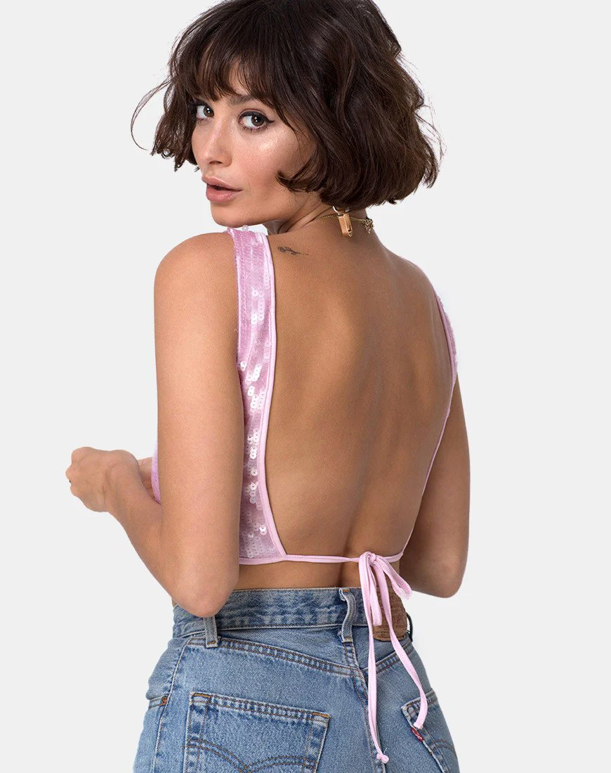 Faith Crop Top in Pink Tint Pailletten - Image 2
