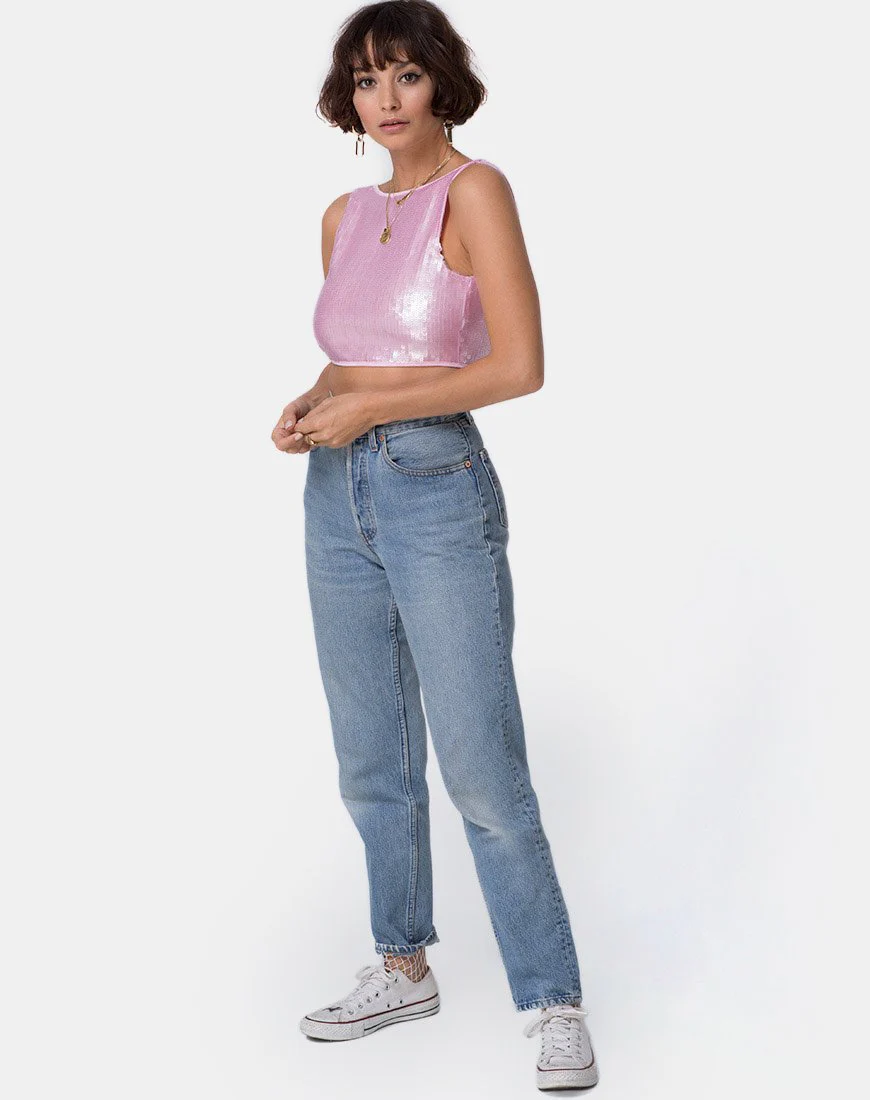 Faith Crop Top in Pink Tint Pailletten - Image 3