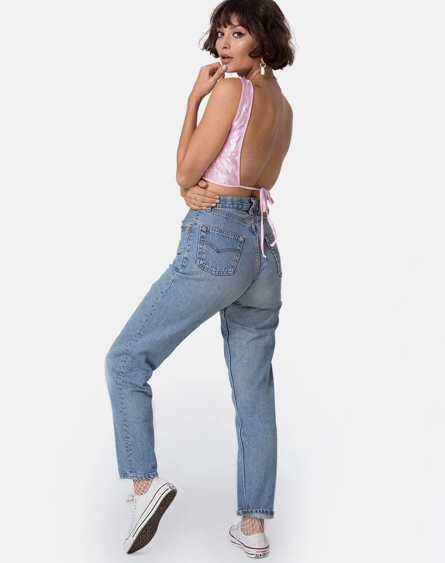 Faith Crop Top in Pink Tint Pailletten - Image 4