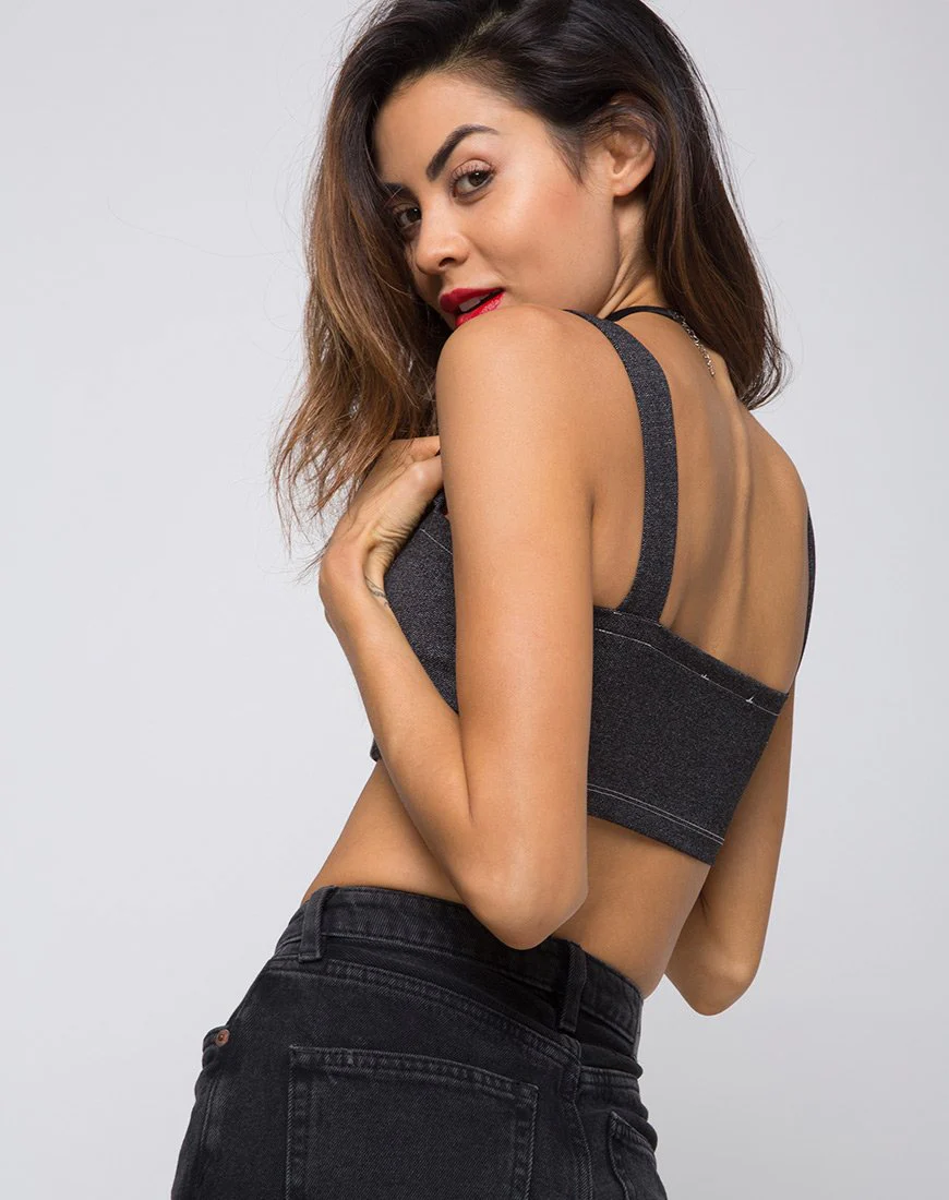 Fallon Crop Top aus Denim Schwarz - Image 2