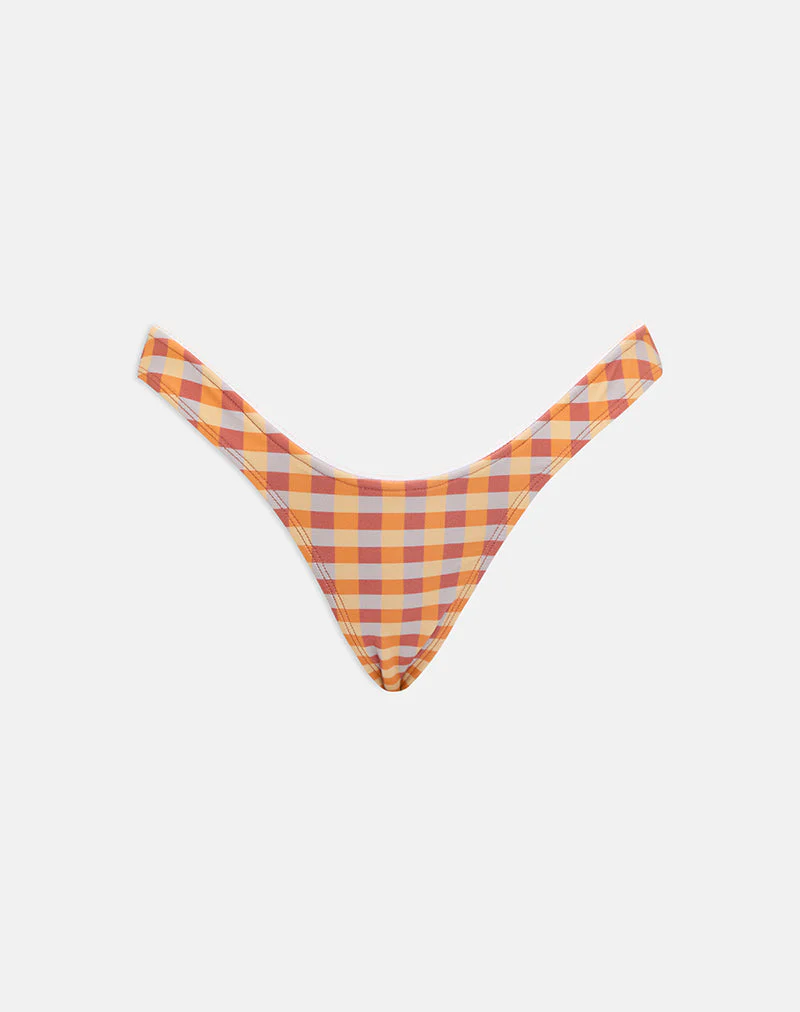 Farida Bikini Bottom with Picot Trim in Urban Check Orange and Yellow - Image 4