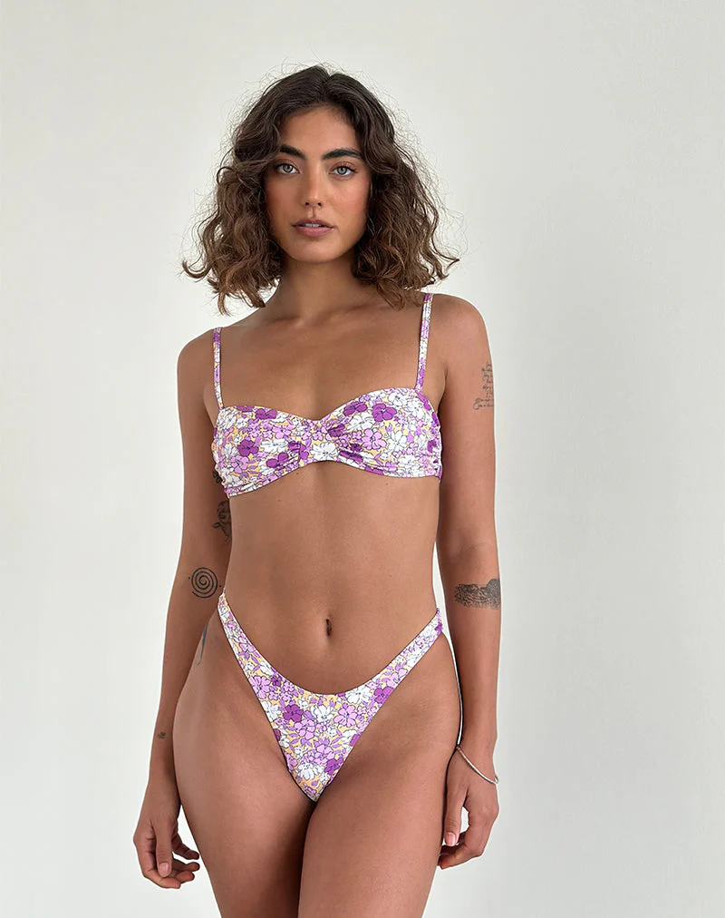 Farida Bikiniunterteil in leuchtendem Orange und Lila mit Blumenmuster