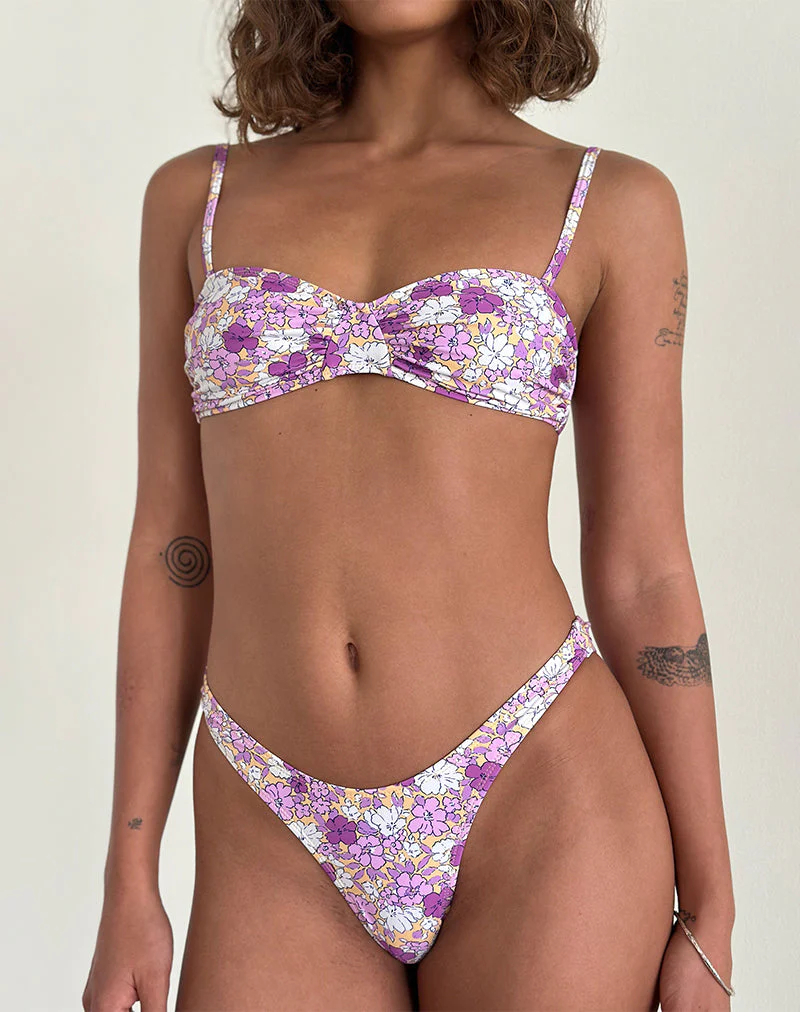 Farida Bikiniunterteil in leuchtendem Orange und Lila mit Blumenmuster - Image 2