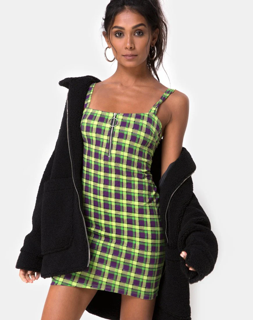 Farzi Bodycon Kleid in Grün und Lila Karo - Image 2