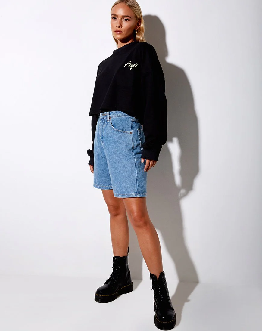 Fawly Crop Top in Schwarz 'Angel' Stickerei in Neongrün - Image 3