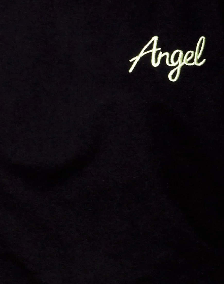 Fawly Crop Top in Schwarz 'Angel' Stickerei in Neongrün - Image 5
