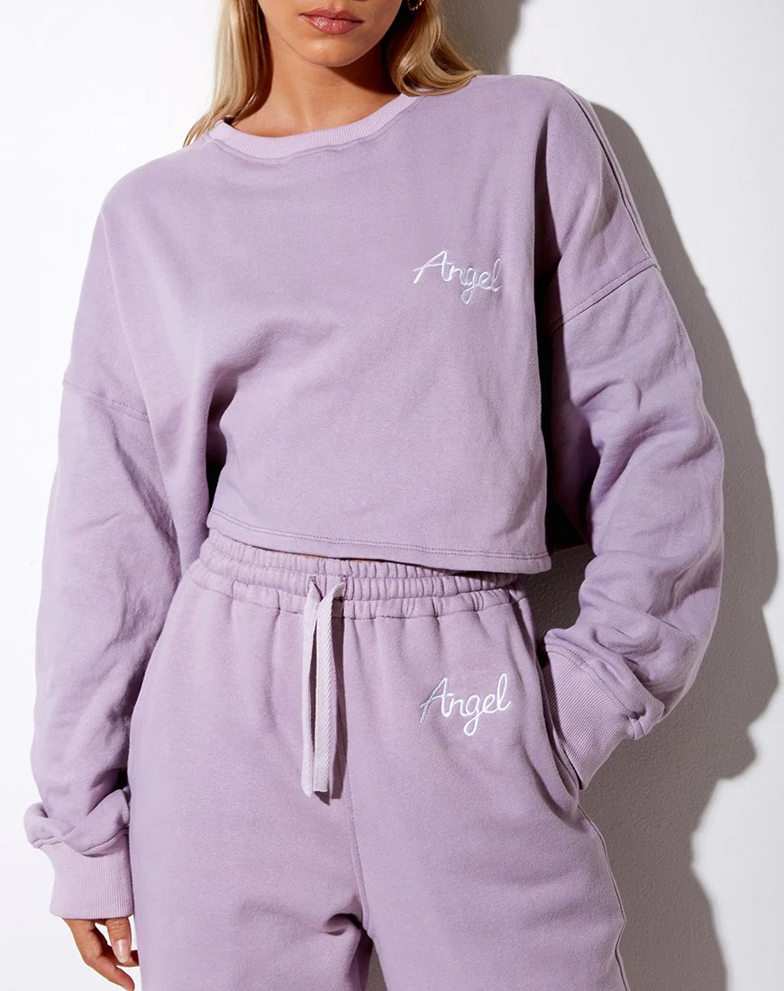 Fawly Crop Top in Violett 'Angel' Stickerei in Weiß - Image 2