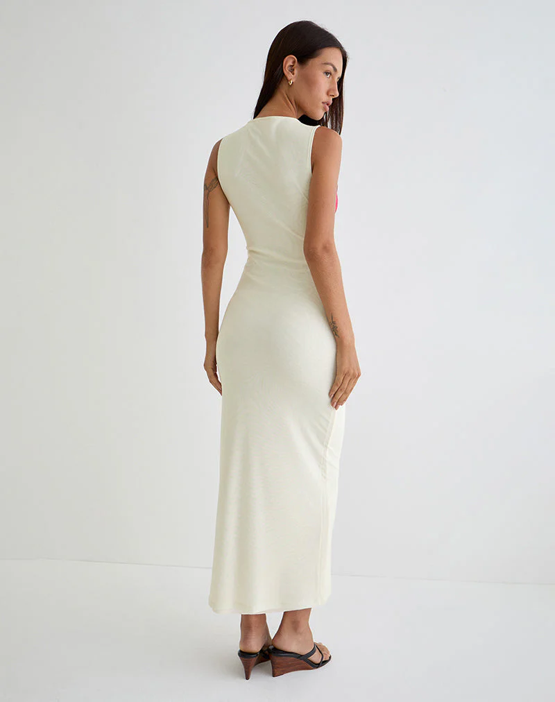 Fayola Bedrucktes Maxikleid in Creme mit roter Aquarellblume - Image 4